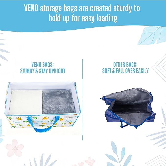 VENO Moving Bags, Wide Open Top, Clear Window, Tropical Island, 4 Pack | Moving boxes Alternative, Heavy Duty, Storage Bags, Clothes and Comforter Storage, Packing Supplies, College Dorm Essentials