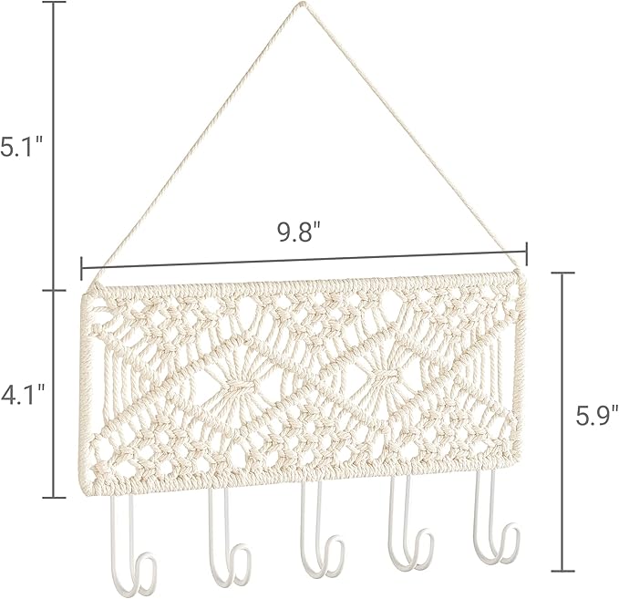 Mkono Key Holder for Wall Decorative Small Macrame Key Holder Boho Home Decor 5 Hooks Display Key Hanger for Entryway, Hallway, Bedroom, Living Room