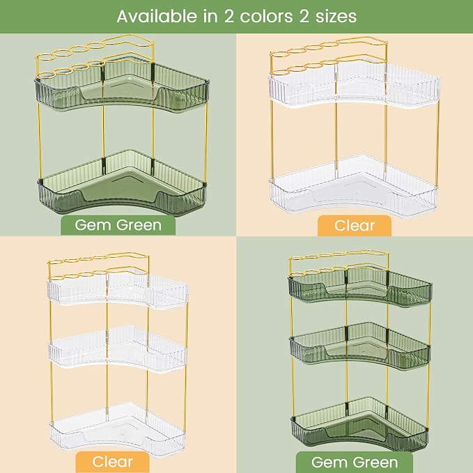 Makeup Organizer 2-Tier Bathroom Counter Organizer with Makeup Brush Holder | Corner Bathroom Organizer Countertop, Acrylic Counter Storage for Bathroom Dresser, Skincare Perfume Organizer- Green