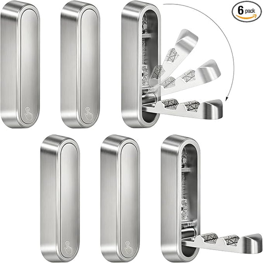 6PCS Foldable Wall Hooks, Zinc Alloy Flip Down Hooks, Retractable Wall Hooks for Bathroom, Entryway, Hanging Coats Hats Bags Keys (Silver)