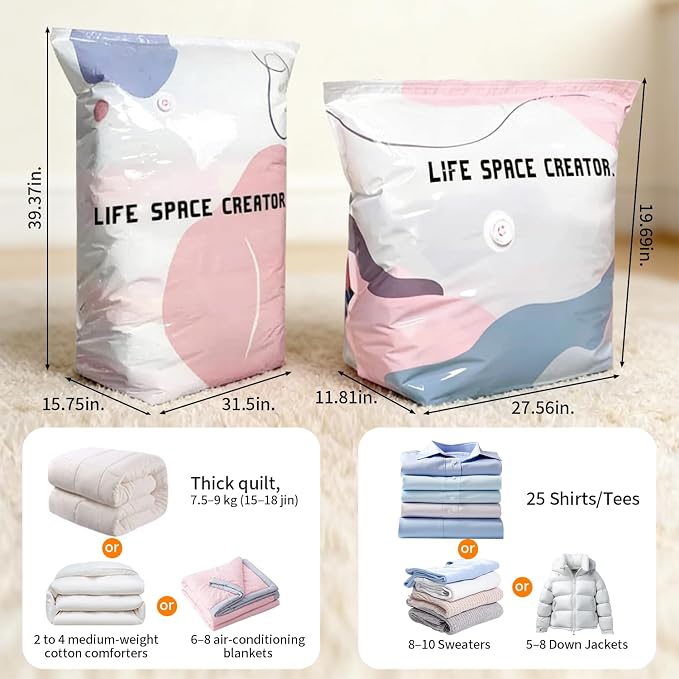 3 PACK No-Pump Vacuum Storage Bags, Large Cube Vacuum Seal Bags, Space Saver Bags for Clothes, Press & seal, No Pump Needed, Comforters, Blankets (31.5 * 39.4-3pack)