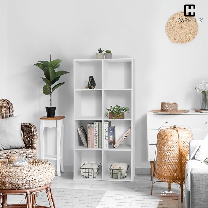 CAPHAUS Sturdy Room 11-Inch Cube Storage Organizer Shelf, with Thick Exterior Edge, Storage Shelf Divider w/Back, Bookcase, 6-Cube, White