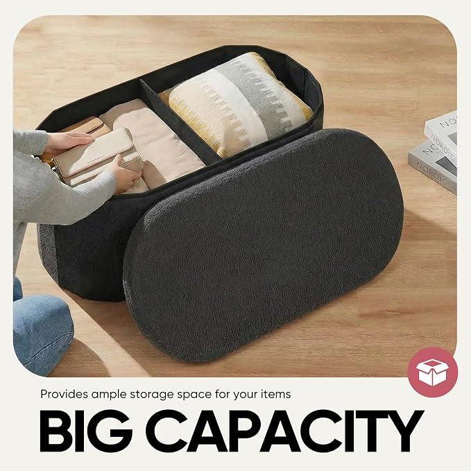 30 Inches Ottoman with Storage,Bedroom Bench with Storage, Ottoman Foot Rest for Living Room,30" L x 15" W x 15" H-Dark Grey