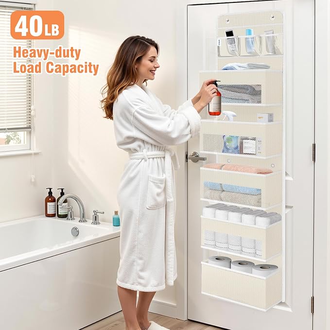 Over The Door Organizer Storage Large Capacity Hanging Bedroom Storage | 6 Shelves, Detachable, 40 LB Capacity, Mesh Design, Clear Window, Sturdy, Storage Organizer for Nursery, Pantry & Closet
