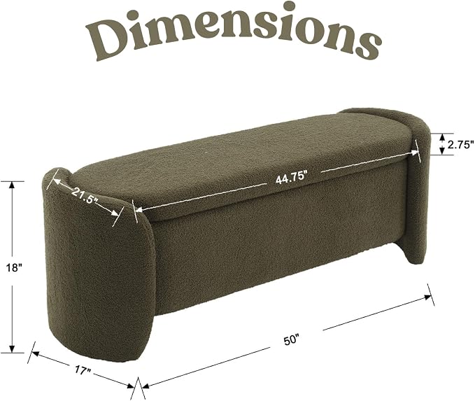 LukeAlon 50 inch Storage Ottoman Bench, Upholstered Faux Leather End of Bed Bench with Large Storage, Shoe Bench for Entryway, Living Room, Bedroom, Solid Wood Frame (Christmas Tree Green)