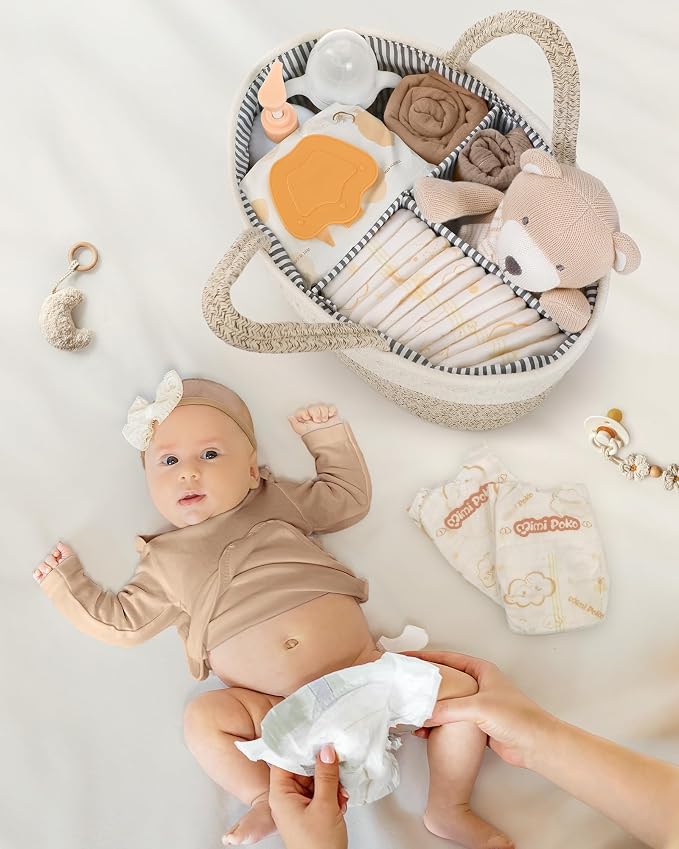 Maliton Diaper Caddy Organizer for Baby, Cotton Rope Baby Gift Basket, Portable Diaper Organizer for changing table, Nursery Storage Organizer, Shower Gifts for Newborn,baby essentials | 100% Cotton Rope Baby Caddy, Soft Yet Structured, Nursery, Car & ...