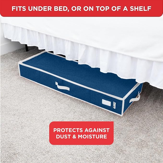 HOLDN’ STORAGE Premium Wrapping Paper Storage Container, Blue | Durable 600D Tear-Proof, Fits 27 Rolls Gift Wrap, Extra Pockets for Ribbons & Bows, Underbed Storage