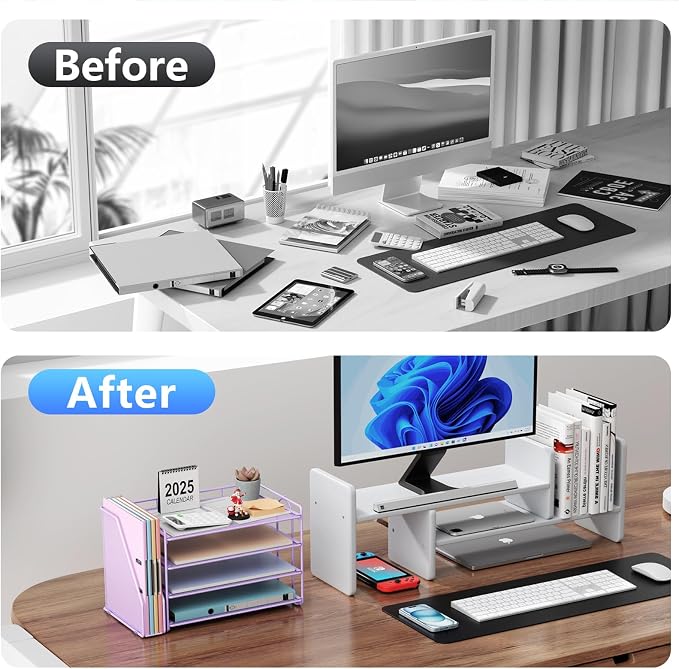 gianotter 4-Tier Paper Organizer With Magazine Holder, Desk Organizers and Accessories, Desk Accessories & Workspace Organizers, File Organizer for Office Supplies Storag (Purple, 4-Tier)