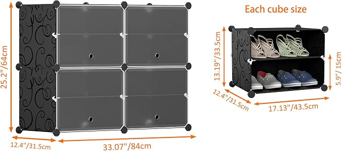 HOMIDEC Shoe Rack Organizer 16 Pair Modular Shoe Storage Cabinet for Closet | PP Plastic, Sturdy Steel Frame, Waterproof, Dustproof, Easy Clean, Shoe Shelves for Closet Garage Hallway Bedroom Entryway