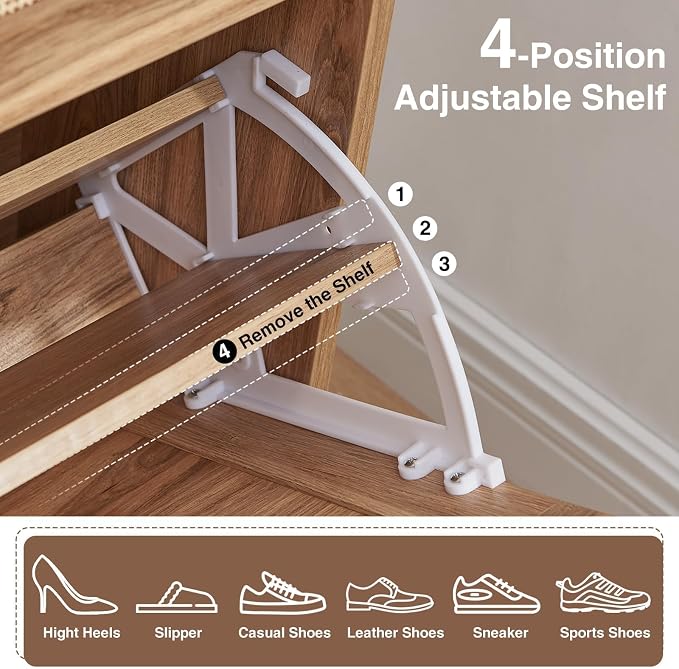 Barnyatoh Farmhouse Shoe Storage Cabinet,Shoe Organizer with 4 Flip Drawers | Freestanding Hidden Slim Narrow Shoe Rack Cabinet,Barn Door Design, Wood Shoes Organizer for Entryway,Foyer,Hallway,Natural
