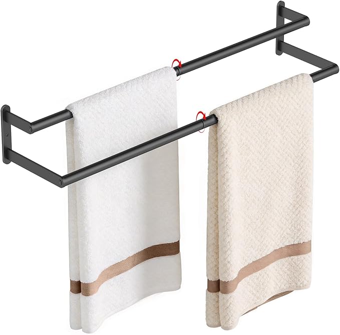 KLJKPA Double Towel Bar, Towel Holder for Bathroom, Black | Towel Rack for Bathroom Wall Mounted, Stainless Steel Double Bath Towel Bar