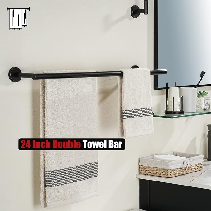 JQK Double Towel Bar, Oil Rubbed Bronze 27 Inch 304 Stainless Steel Thicken 0.8mm Bath Towel Rack for Bathroom, Towel Holder Wall Mount ORB, Useable Length 24 Inch 2 Pack, TB100L24-ORB-P2