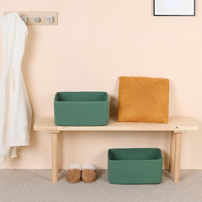 MiniArk Large Storage Baskets for Shelves, 17 x 13 x 7.5” Closet Organizers Bins for Clothes Blanket Towels, Baby Nursery, Toy Baskets Box, Woven Rope Baskets, 3 Packs Green