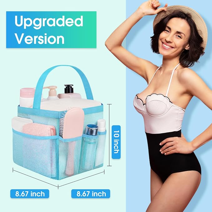 Mesh Shower Caddy Portable - 9 Pockets for College Dorm Room Essential | Large Capacity Mesh Shower Caddy with 9 Pockets, Portable Hanging Toiletry Bag for College Dorm, Gym, Camping and Beach