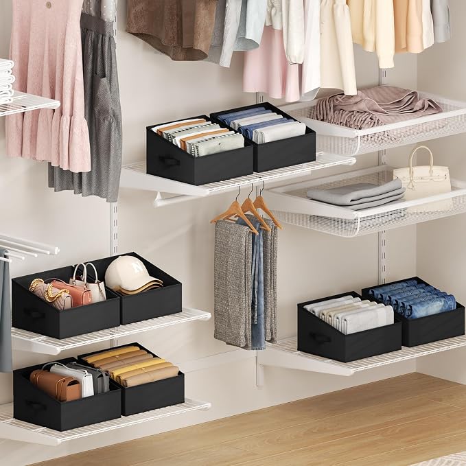 DIMJ Closet Storage Bins 10 Pack - Fabric Storage Baskets for Shelves, Collapsible Clothes Organizer with Handles, Trapezoid Shelf Organization Storage Cubes for Purse, Toys, Books, Towel, Clothes