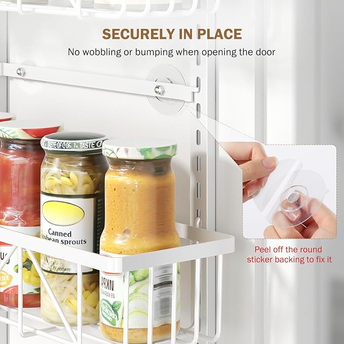 Delamu White Narrow 6-Tier Over the Door Pantry Organizer, Adjustable Metal Hanging Spice Rack, Cabinet Door Organizer for Kitchen, Bathroom, Laundry Room, 12.5