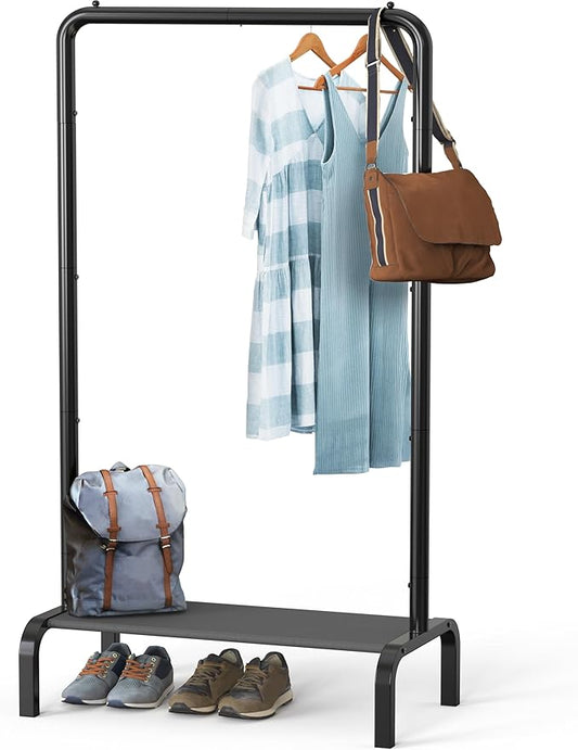 Simple Houseware 30" W Narrow Freestanding Garment Rack with Shelves, Black | With Storage Shelf – Slim & Space-Saving Closet Organizer
