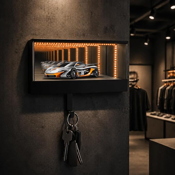 LED Key Holder for Wall, 2 Pcs Magnetic Garage Display | Rechargeable motion-sensing light, infinity mirror effect, cabinet mount, entryway or garage decor