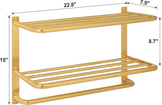 3-Tier Bathroom Towel Rack, SUS 304 Wall Mount, Brushed Gold