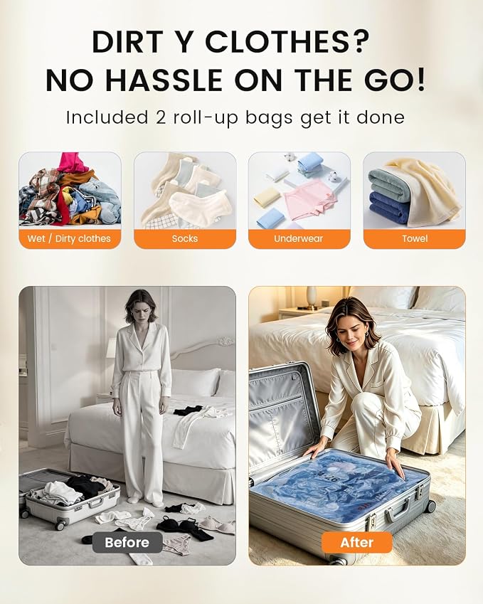 RJN Vacuum Storage Bags with Rechargeable Cordless Air Pump, 14 Combo | Compression Bags for Travel, Space Saver Vacuum Seal Bags for Clothing, Blankets, Comforters, Pillows, Travel Luggage