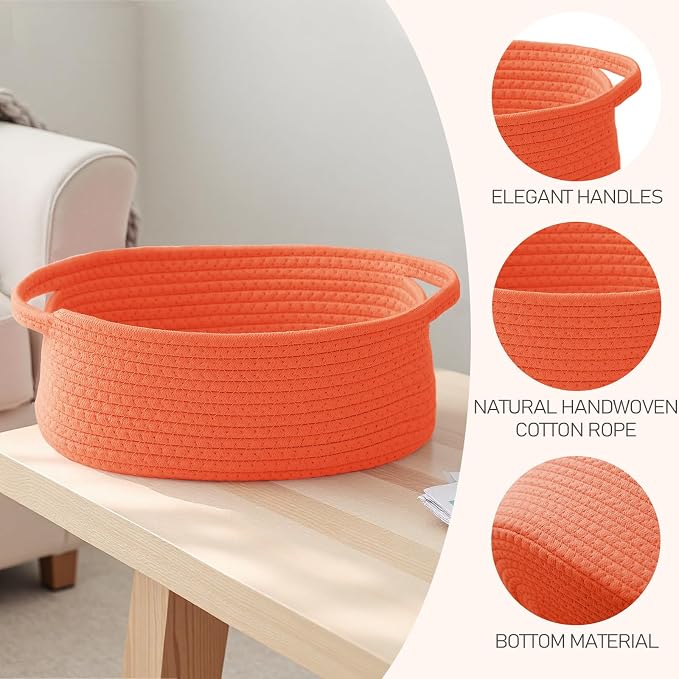 JMvicyroam Small Woven Basket, Empty Gift Basket, Orange/1 Pack | Small Gift Basket, Cotton Rope, 12 x 8 x 15 in, Handles, Includes Ribbon and Bag, Birthday Gift Basket