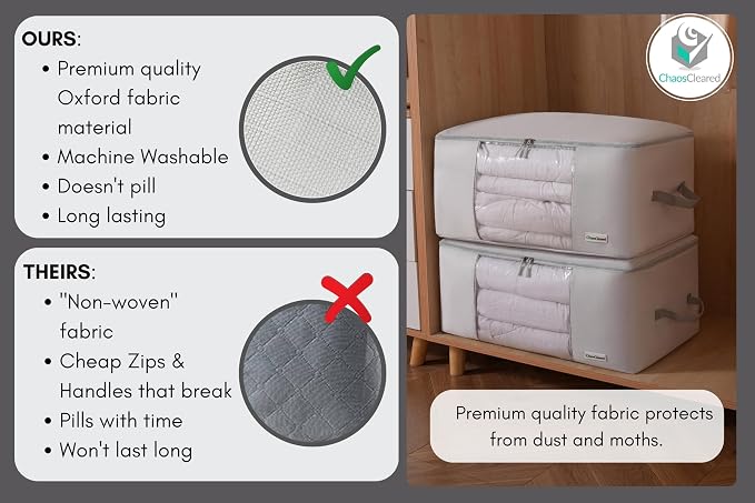 Comforter Storage Bag - Folding Organizer bag for King/Queen Comforters, Pillows, Blankets, Bedding/Quilt, Blanket, Duvet, Large Collapsible Organizers, 24"x14"x11" (2 Pack Gray, 2 Pack)