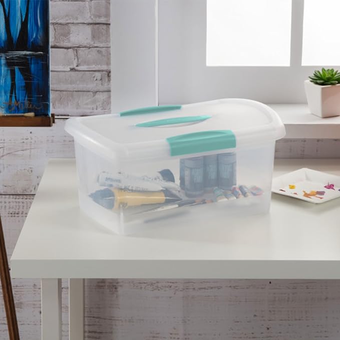 Sterilite Medium Nesting ShowOffs, Stackable Small Storage Bin with Latching Lid and Handle, Plastic Container to Organize Home, Clear, 12-Pack