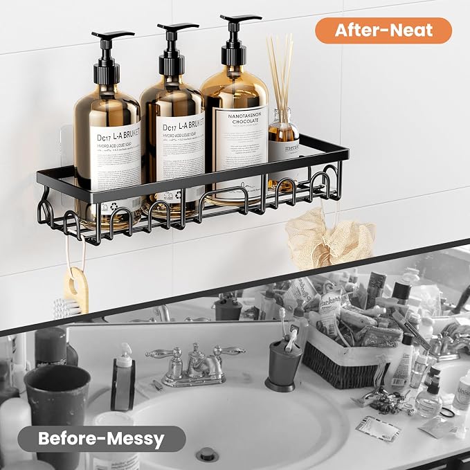 Shower Caddy, 3 Pack Shower Shelves for Inside Bathroom, Rustproof Adhesive Bathroom Organizer with Soap Holder, No Drilling Washroom Organizers and Storage for Bathtub Room/Kitchen/Home, Black