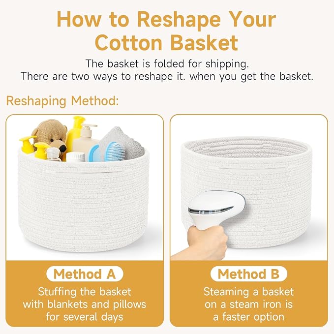 3 Pack Small Rope Storage Baskets, 9.82×9.82×7.1", White | Cotton Basket for Gifts Empty, Cute Round Woven Basket, Decorative Shelf Basket Organizer, Organizing Basket for Shelves