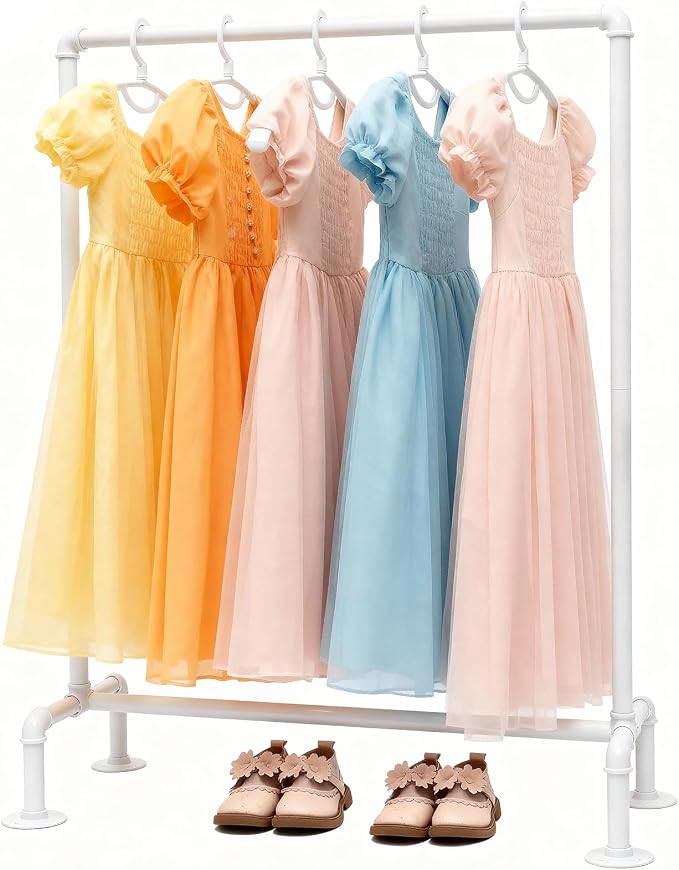Kids Pipes Dress up Clothing Rack, Kids Clothes Rack, Child Garment Rack | Heavy Duty Hanging Clothes Rod, Toddler Clothing Rack, Baby Clothes Organizer, Girls Storage Wardrobe Organizers, White Metal