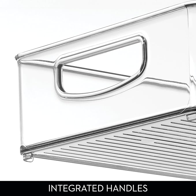 iDesign Stackable Clear Plastic Extra Long Pantry Organizers, 4-Pack | Cabinet Storage Bins, For Kitchen