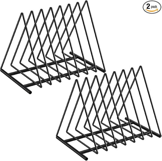 2 Pack Triangle Desk File Organizer, 7 Slots Metal File Sorter Magazine Holder Document Rack,Desktop Bookshelf Organizer for Office Home School,Black