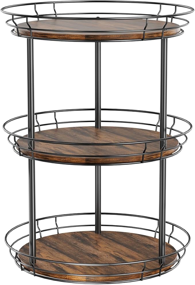 LAMU 12'' Lazy Susan Turntable Organizer, 3 Tier Round Rotating Spice Rack Organization for Kitchen Cabinet and Countertop, Wooden Lazy Susan for Table Top, Pantry, Bathroom, Vanity, Home Decor