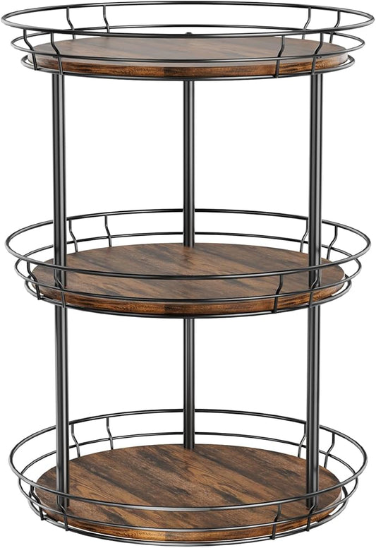 LAMU 12'' Lazy Susan Turntable Organizer, 3 Tier Round Rotating Spice Rack Organization for Kitchen Cabinet and Countertop, Wooden Lazy Susan for Table Top, Pantry, Bathroom, Vanity, Home Decor