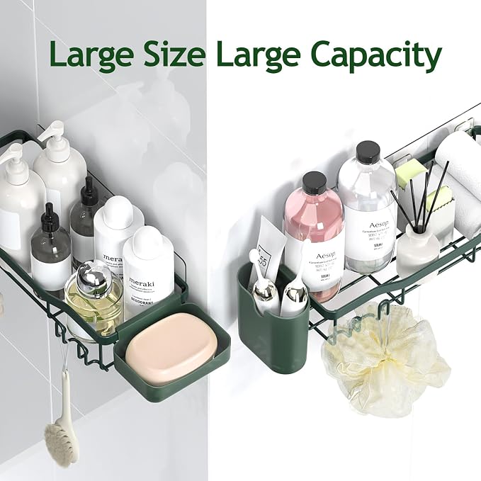 NESOMI Shower Caddy Adhesive Shower Organizer 8-Pack, Rustproof Stainless Steel Bathroom Shelves, Large Capacity No-Drill Rack Storage Accessories with Soap Dish Toothbrush Holder Hooks