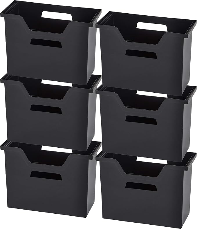 IRIS USA 6-Pack Medium Desktop File Box with Open Lid, Black | Organize paperwork, mail, magazines, and office supplies with portable storage for desks, classrooms, and home workspaces