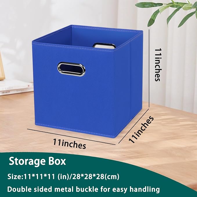 Black Foldable Storage Cubes Bins, Fabric Storage Box Cubes Organizer Baskets with Dual Handles for Home Organizer,Set of 6,(Dark Blue)