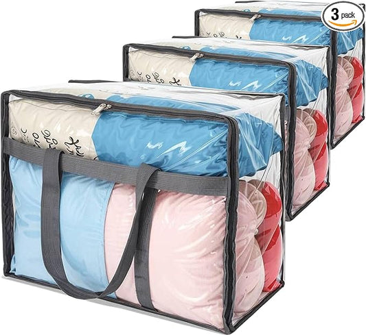 110L Large Capacity Clear Storage Bags with Zipper Comforter storage | Blankets, Bedding, Quilts, Pillows – Plastic Storage Bags for Organizing Seasonal Clothes and Household Items,3park