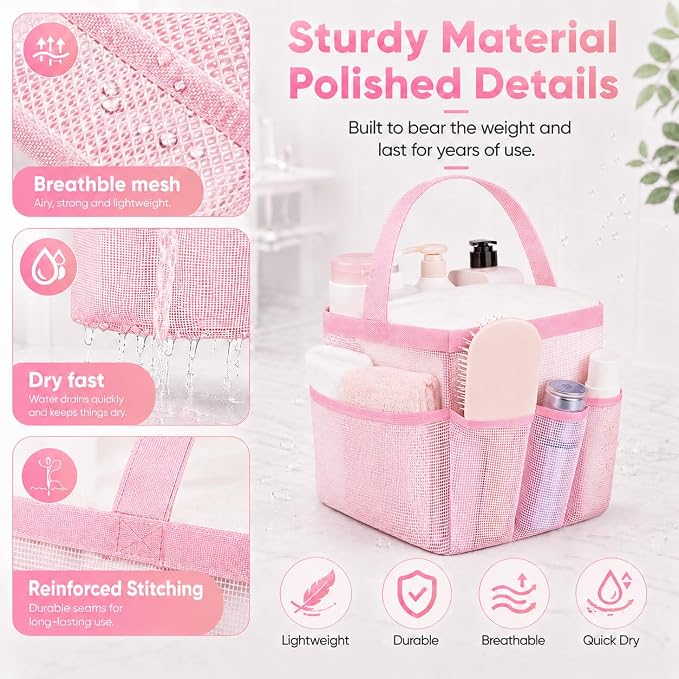 Mesh Shower Caddy Portable - 9 Pockets for College Dorm Room Essential | Large Capacity Mesh Shower Caddy with 9 Pockets, Portable Hanging Toiletry Bag for College Dorm, Gym, Camping and Beach