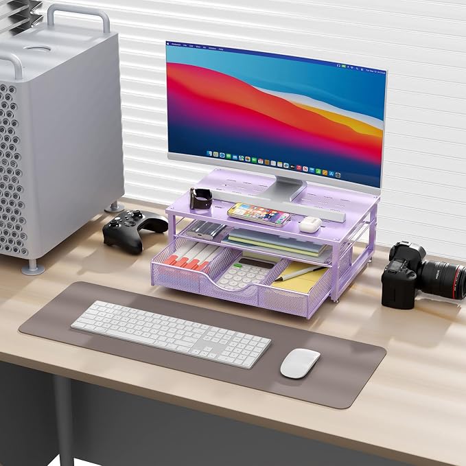 gianotter Computer Monitor Stand Riser, office organizer with Drawer, Office Organizers Storage for Classroom Office Supplies (Purple) | Desk Organizers and Accessories Desk Accessories & Workspace Desktop Organizers Storage for Printer Stand (Purple)