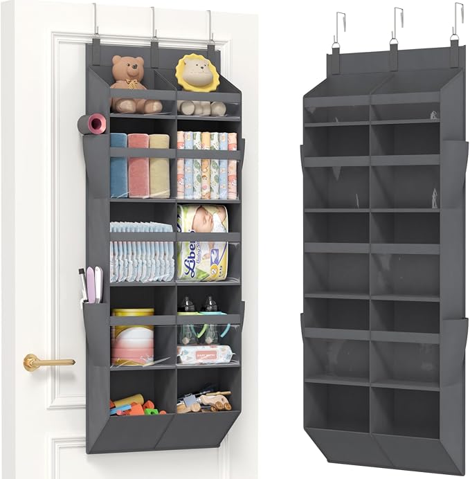 Lifewit 1 Pack Over the Door Organizer, 10 Section Clear Window Hanging Storage with 4 Side Pockets, Sturdy Anti Tilt 40 lbs Load Behind Door for Closet, Bedroom, Bathroom, Nursery, Dorm, Gray