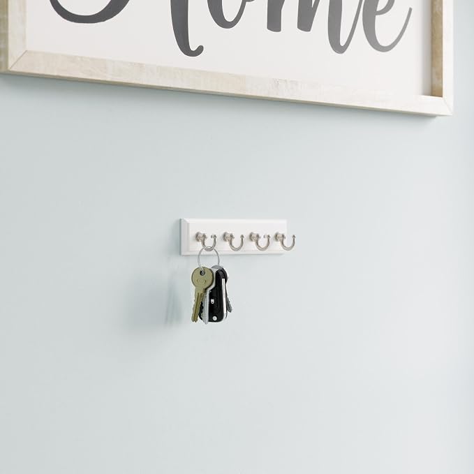 Franklin Brass Key Tidy (1-Pack) Pure White Holder 7' Wall Mount Small Item Rack 4 Hooks for Wall, Hallway, Entry Keychain Rail Organizer B46711K-PMN-R