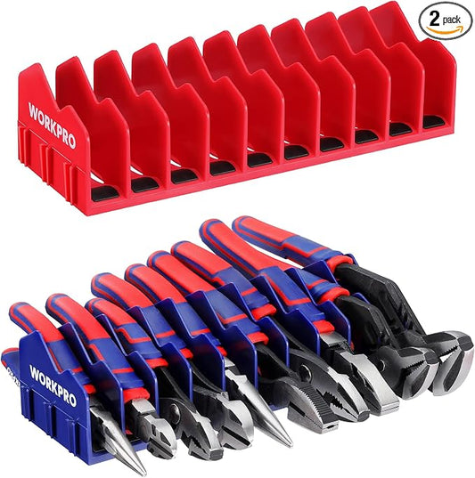 WORKPRO 2-Pack Plier Organizer Rack, 20-Slot Tool Organizer and Storage | Large Capacity Plier Holder, Non-Slip Rubber Base, High-Strength Plastic, Extendable Tool Box Organizer, Pliers Not Included