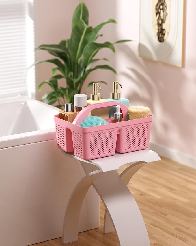 4 Pack Portable Shower Caddy, Integrated Handle, Reinforced Plastic, Organizer Storage Bathroom Supplies and Beauty Products, Cleaning Supplies, Shower Basket for Home, Dorm, Shelf and Cabinet