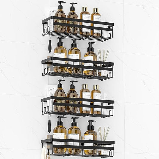 WOWBOX Shower Caddies 4 Pack - Adhesive Hanging Shower Shelf - Bathroom Organizers and Storage, No Drilling Stainless Shower Shelves for Home Decor, Bathroom Accessories (Large)