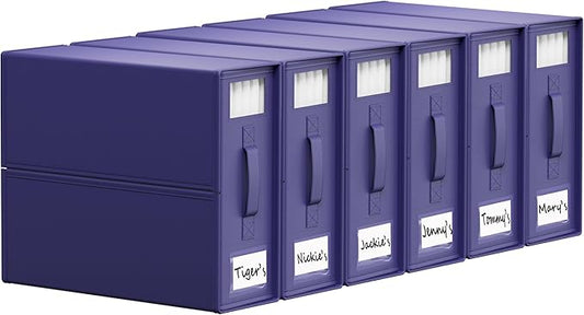 SheetCube Bed Sheet Organizers and Storage 6 Pack, Foldable Linen Closet Organizer with Window and Label, Bedding Folder Storage Box Container for Blanket, Duvet Cover Set, Bed Sheet Set - Navy Blue