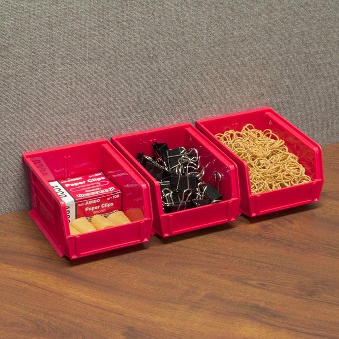 Akro-Mils 30210 AkroBins Plastic Storage Bins, 5"x4"x3", Red, 24-Pack | Space-Saving Stackable Bins for Garage, Pantry, Craft Organization