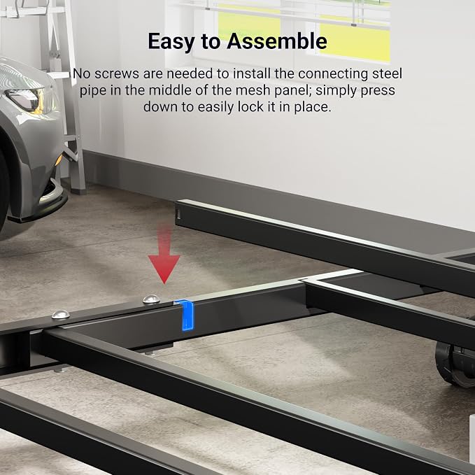 FLEXIMOUNTS 4x8 Overhead Garage Ceiling Storage Rack with 6 Hooks, Black | 750lbs Capacity, 22.6"–39.4" Adjustable Dropdown, Heavy-Duty Metal Ceiling Racks, Storage Organization System, Lite Series