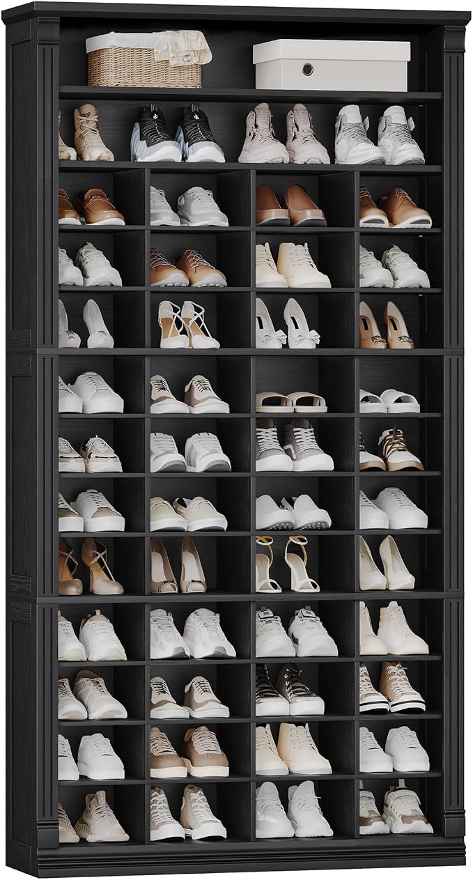 Hzuaneri 13 Tiers Shoe Storage Cabinet, Tall Shoe Cabinet with Cubby | Wooden Shoes Organizer for Closet, 52 Pairs, Shoes Cubby Organizer for Entryway, Hallway, Bedroom, Black SR41004X