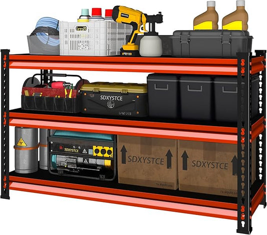 48" W Garage Shelving Heavy Duty, 1500LBS Loads Adjustable Garage Storage Shelves, 3-Tier Metal Shelving Units and Storage Racks, Industrial Utility Shelf,48" Wx18 Dx39 H,Red